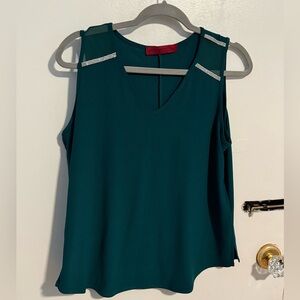 Scarlett Teal V-Neck Sleeveless Tank with Rhinestone Shoulder Trim